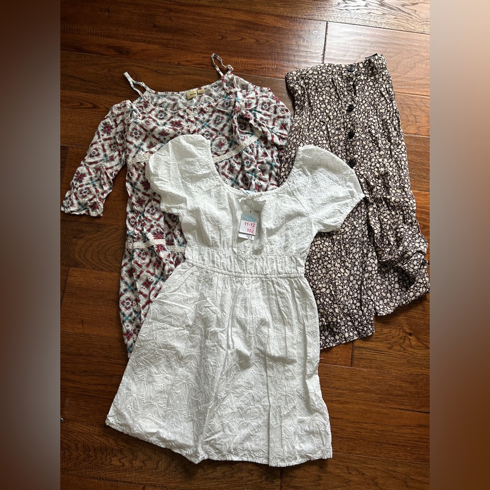 Spring Teen Dress/Skirt Bundle - Set of 3 - Size 11-14 Youth - Florals White